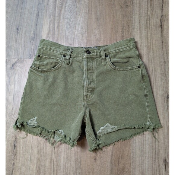 We The Free Shorts Size 28 Button Fly Cutoffs Green Denim Makai Distressed - Picture 1 of 8
